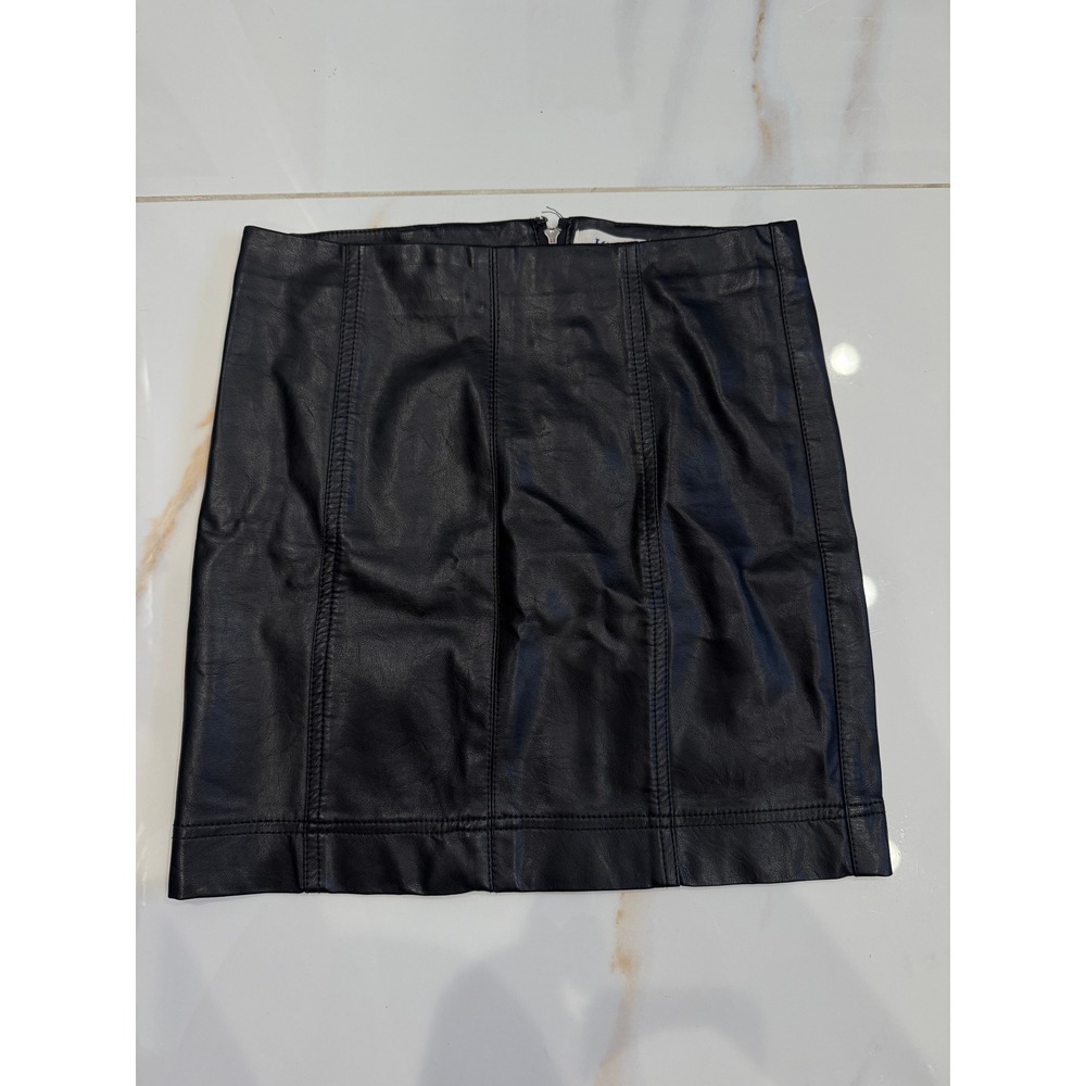 Jolt Black Faux Leather Mini Skirt Size 3 26w High Waisted Bodycon Edgy Zip Back